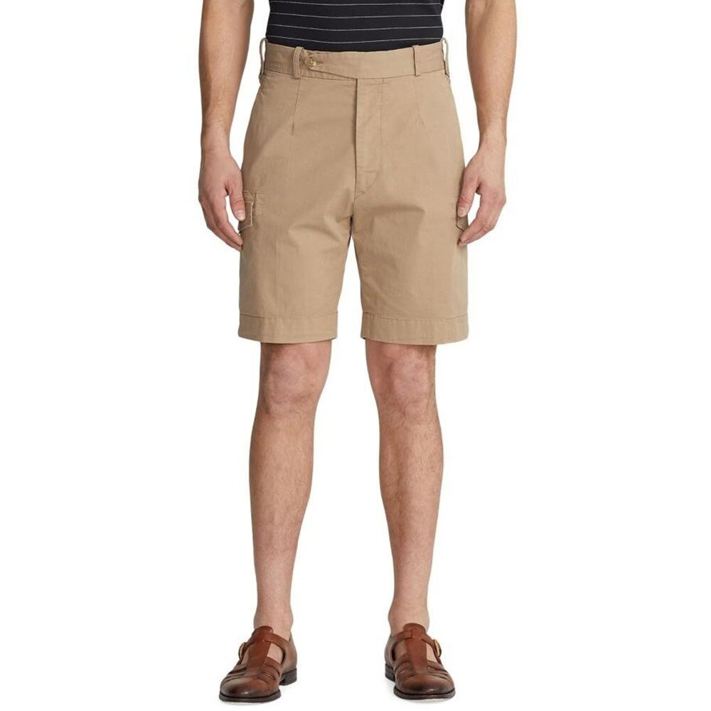 $895 NWT Ralph Lauren Purple Label Solid Chino Khaki Cotton Blend Shorts 38